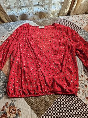 Red Floral Wrap-Style Blouse - Charming Charlie